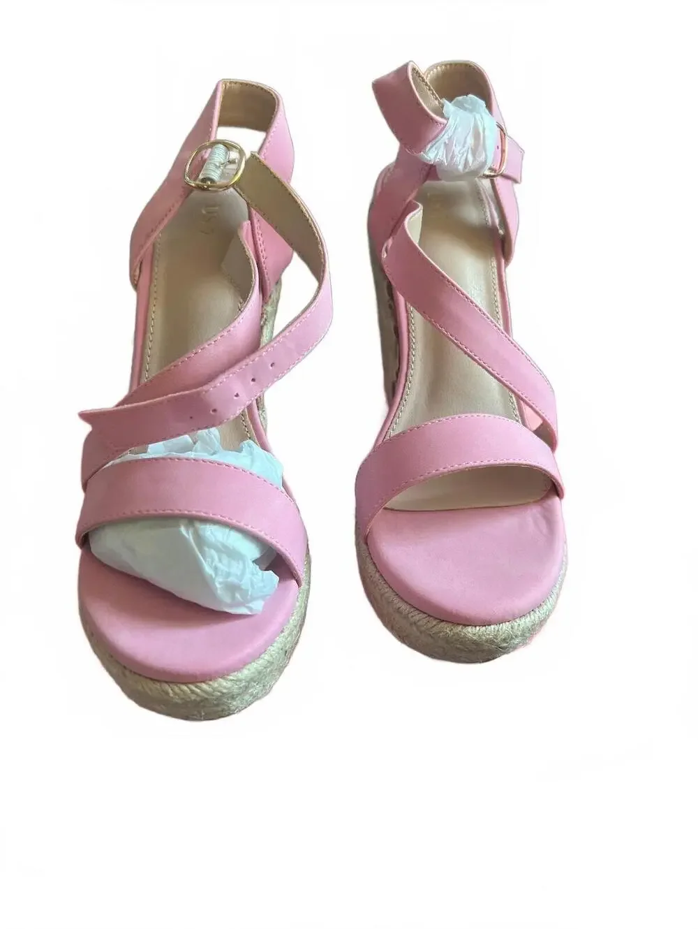 Pink Espadrille Wedge Sandals with Ankle Strap
